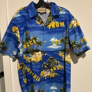 Authentic Gucci Blue Tropical Print Men's Shirt